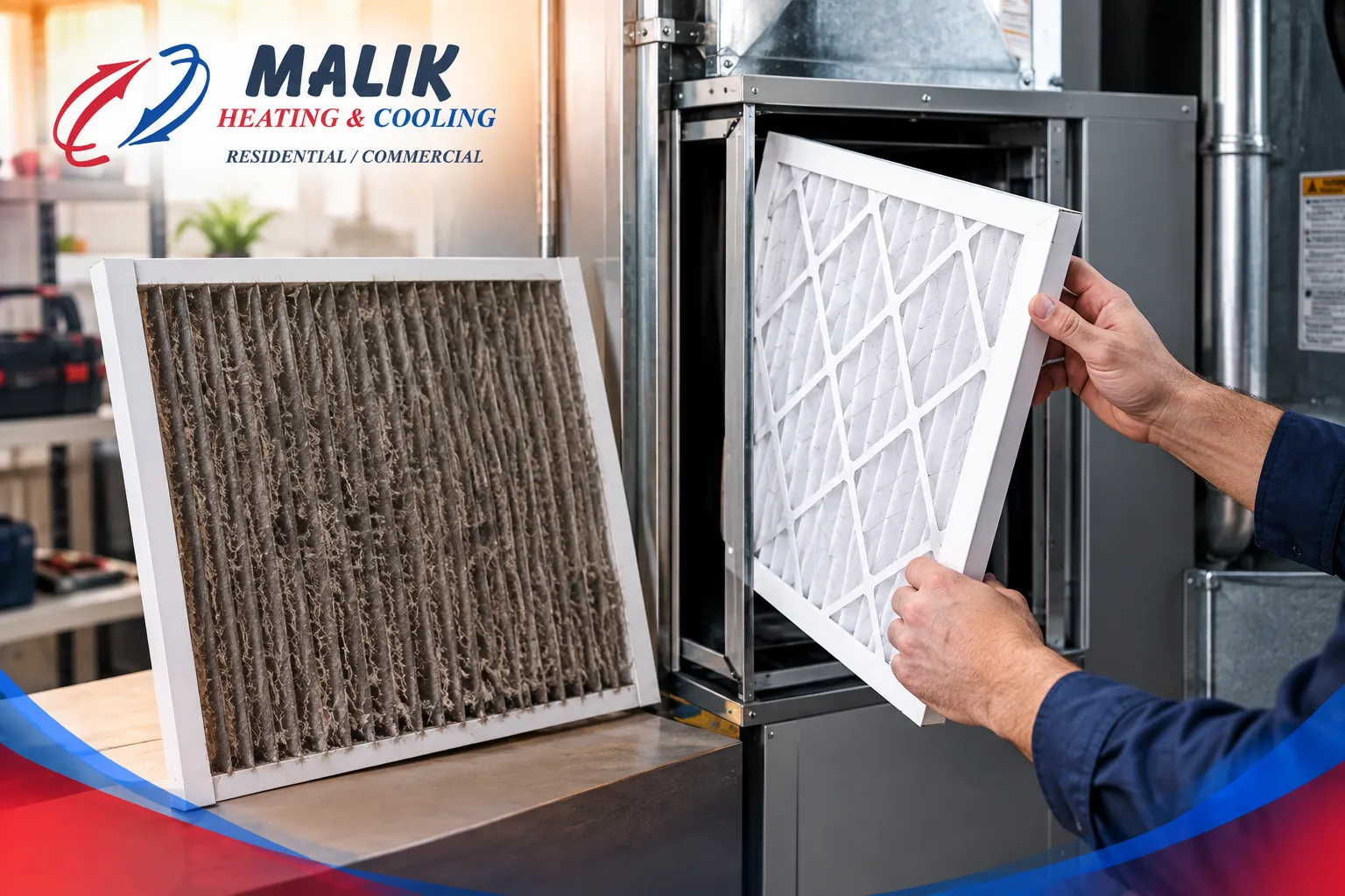 HVAC technician performing maintenance on a residential furnace